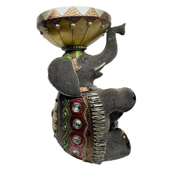 Decorative Jewel Embellished Resin Sitting Egyptian Elephant Candleholder 8" - Picture 9 of 16
